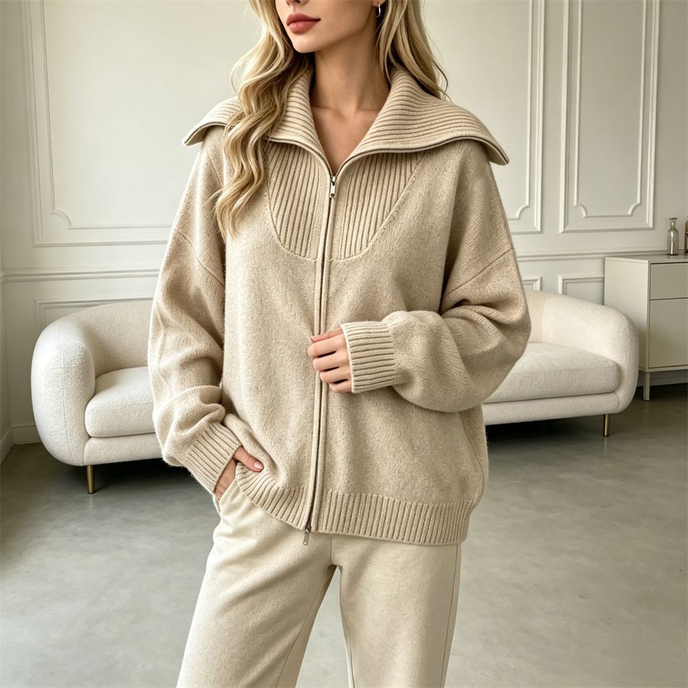 Double zipper lapel sweater
