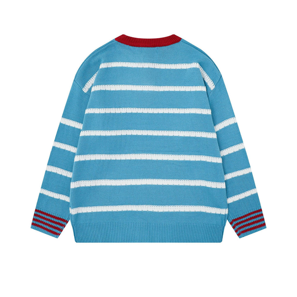 Striped collar tied sweater