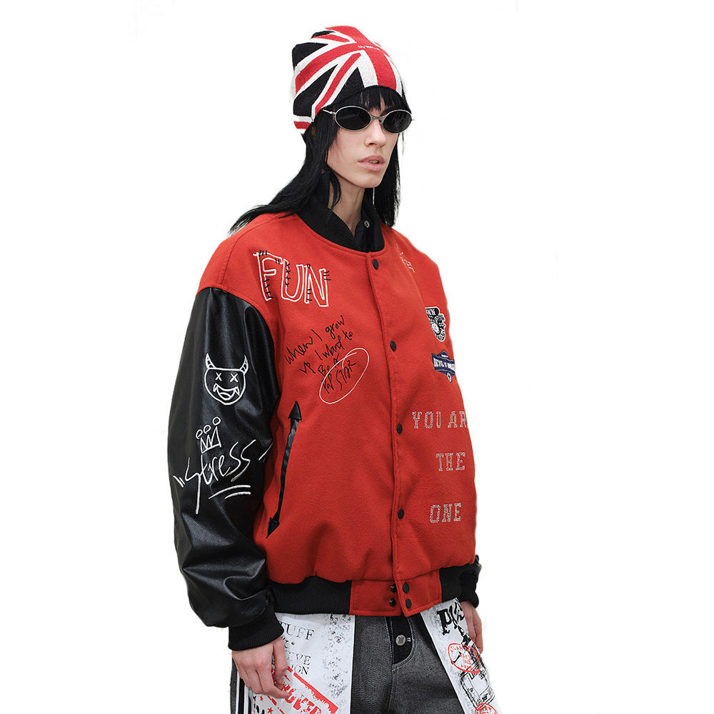 Embroidered letter baseball jacket