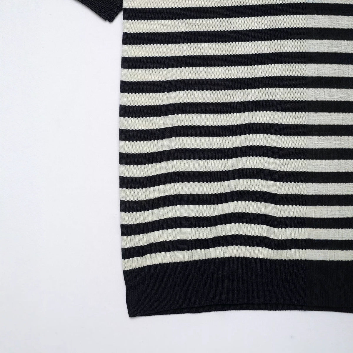 Casual slim fit lapel short sleeved striped knitted sweater for women
