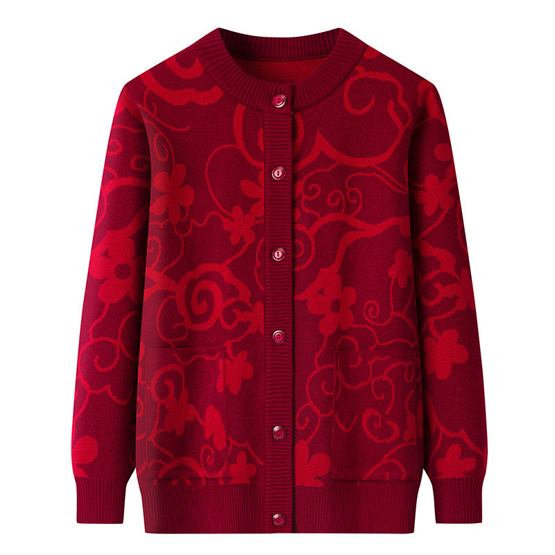 Round neck cardigan sweater