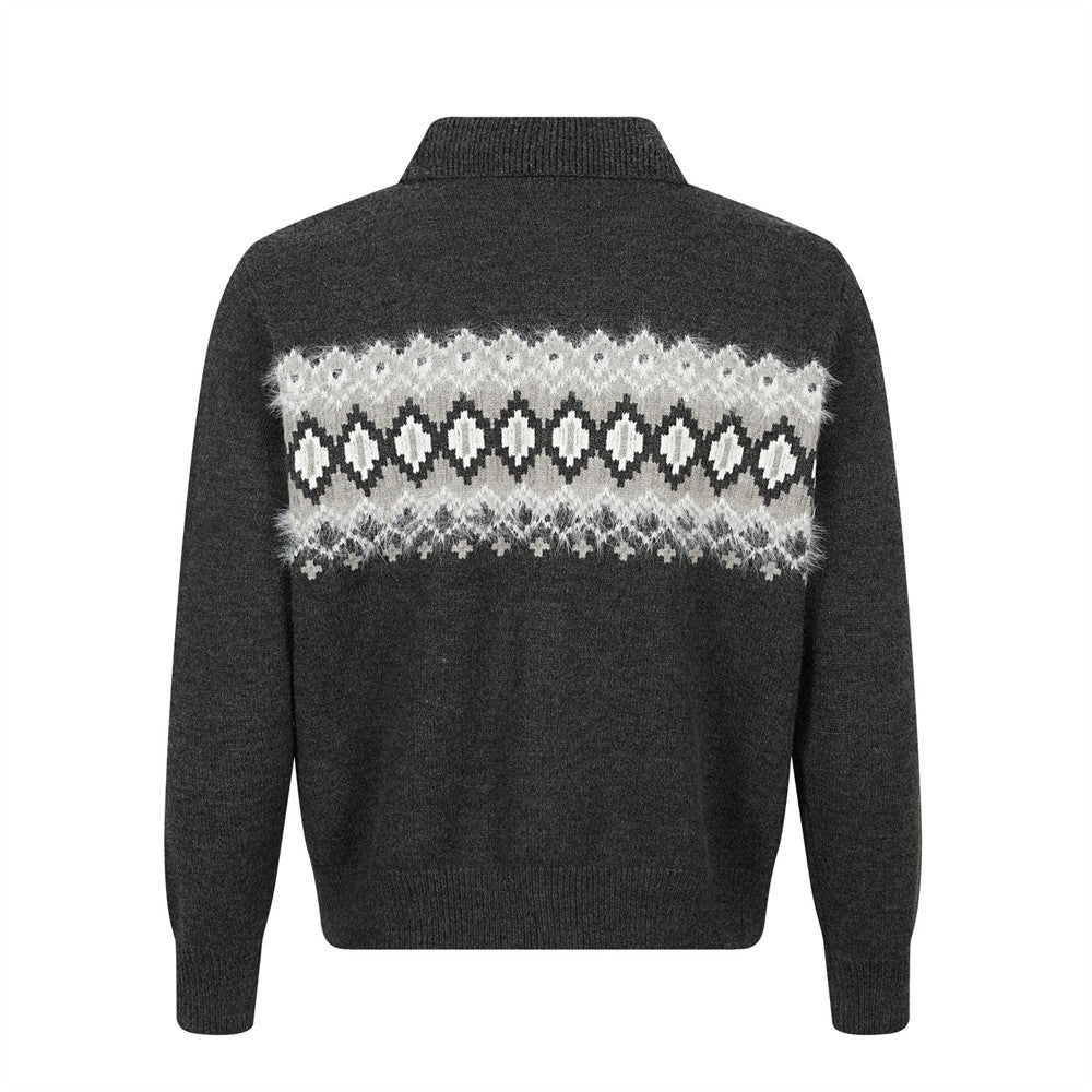 Diamond grid contrasting jacquard sweater