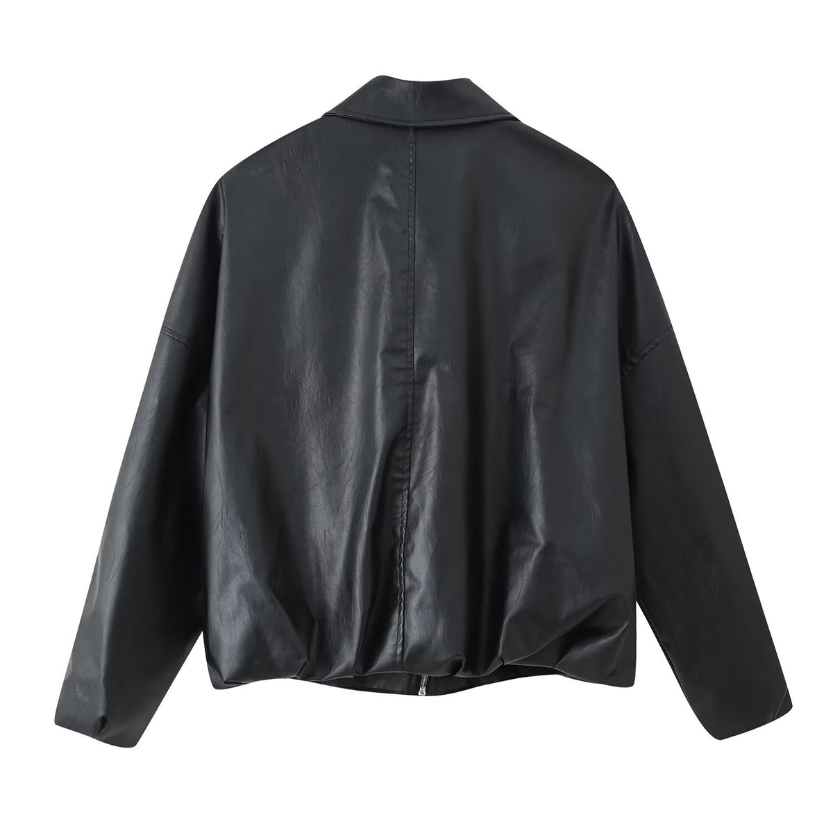 Leather jacket waist belt long sleeved jacket