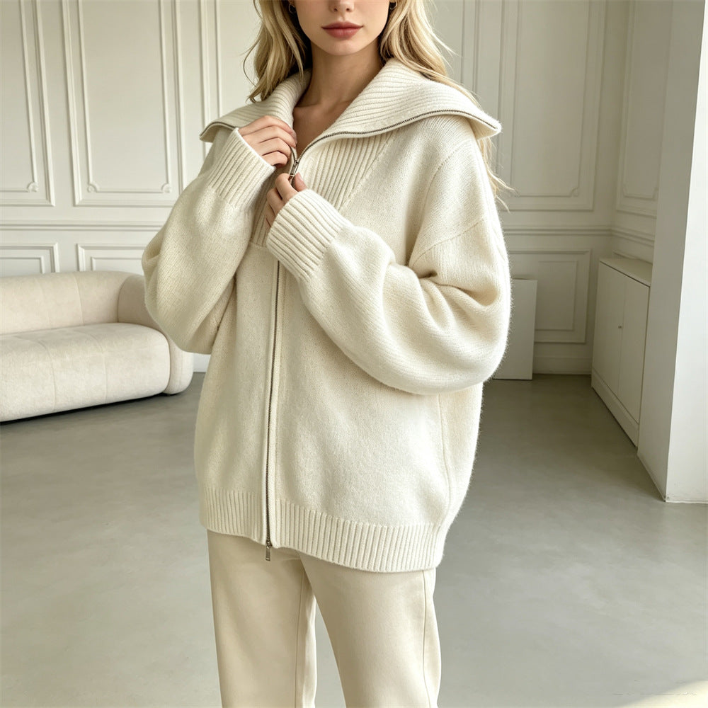 Double zipper lapel sweater