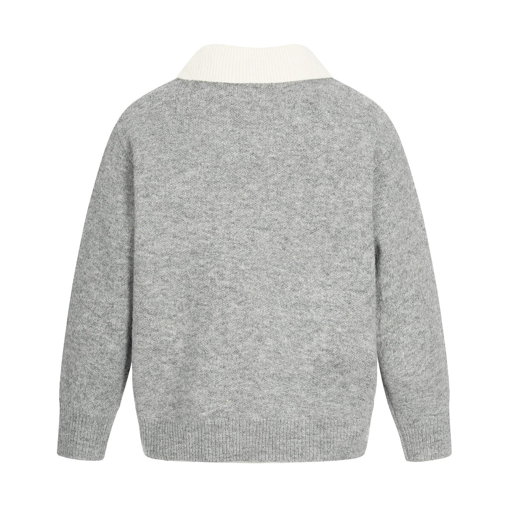 Casual Two-Piece Turn-Down Collar Commuter High-Quality Loose Knit Sweater