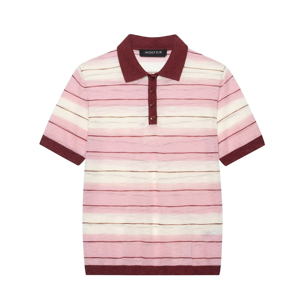 lapel striped short sleeved knitted sweater
