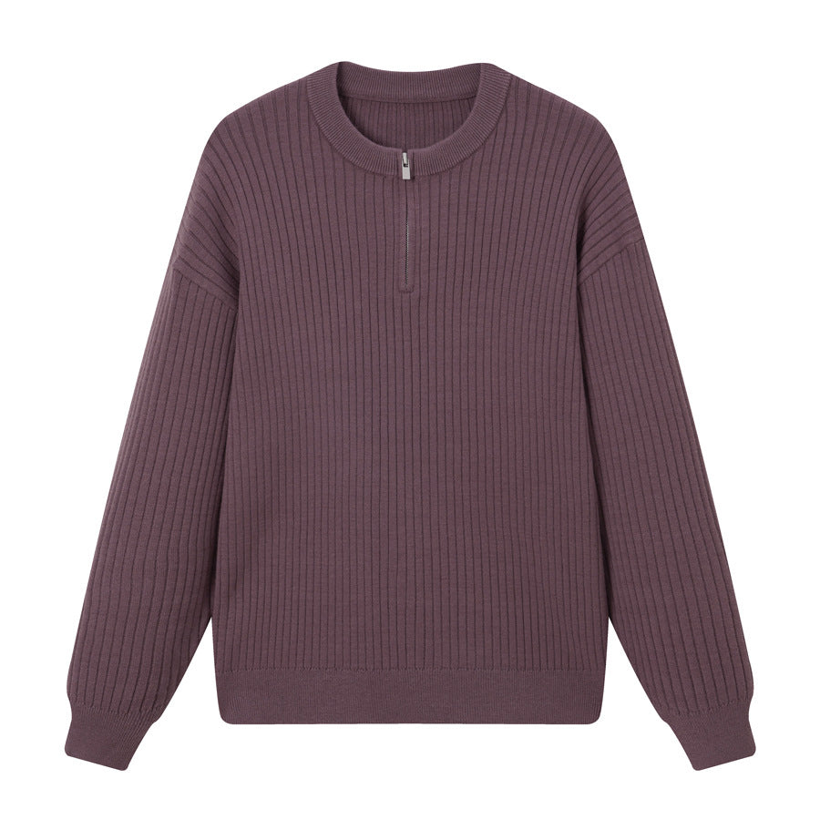 Round neck half zipper sweater
