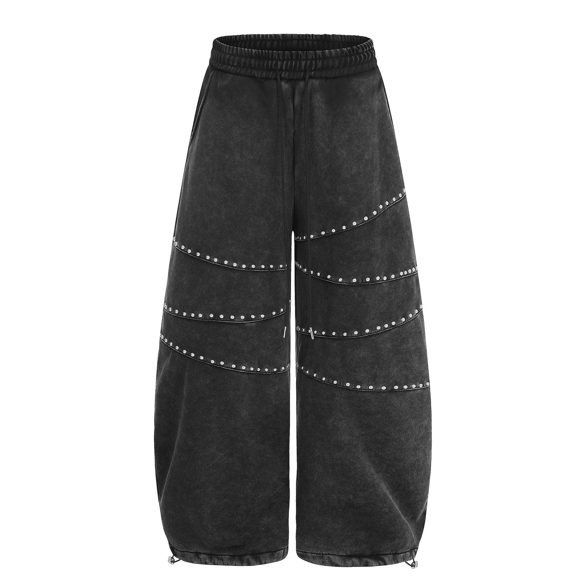 Rivet Spliced Fleece-lined Elastic Waist Casual Wide Leg Sweatpants