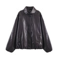 Imitation leather stand up collar jacket jacket