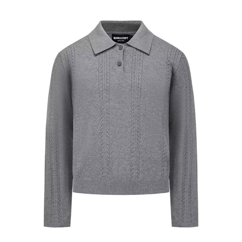 Casual Long Sleeve Polo Collar Pullover Knit Sweater for Men