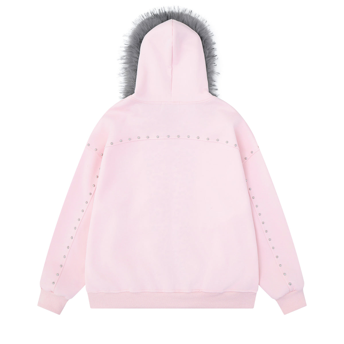 Oversized Hooded Zipper Sweatshirt with Faux Fur Trim, Leopard Print Lining