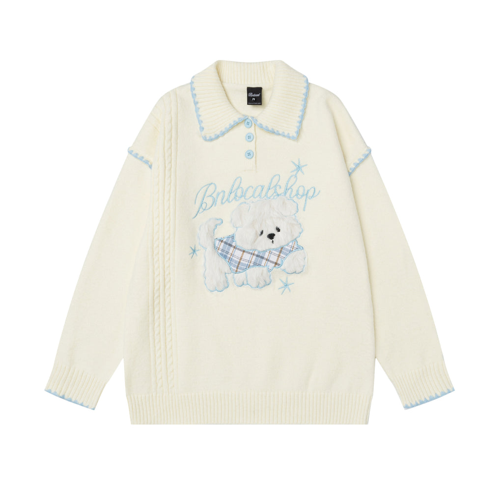 Plush puppy design sweater