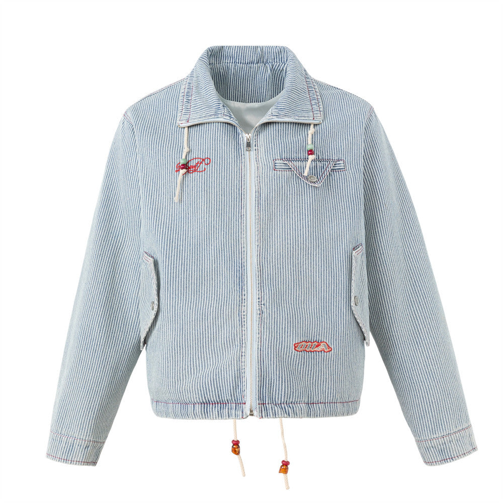 Vertical striped denim jacket