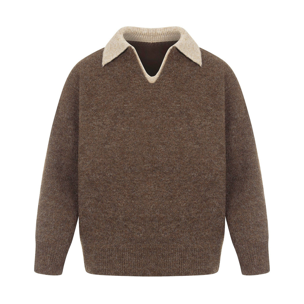 Casual Two-Piece Turn-Down Collar Commuter High-Quality Loose Knit Sweater