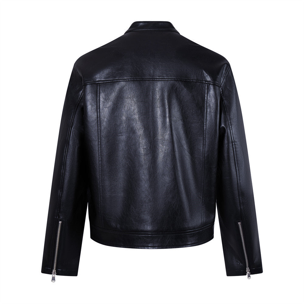 PU leather jacket stand up collar jacket