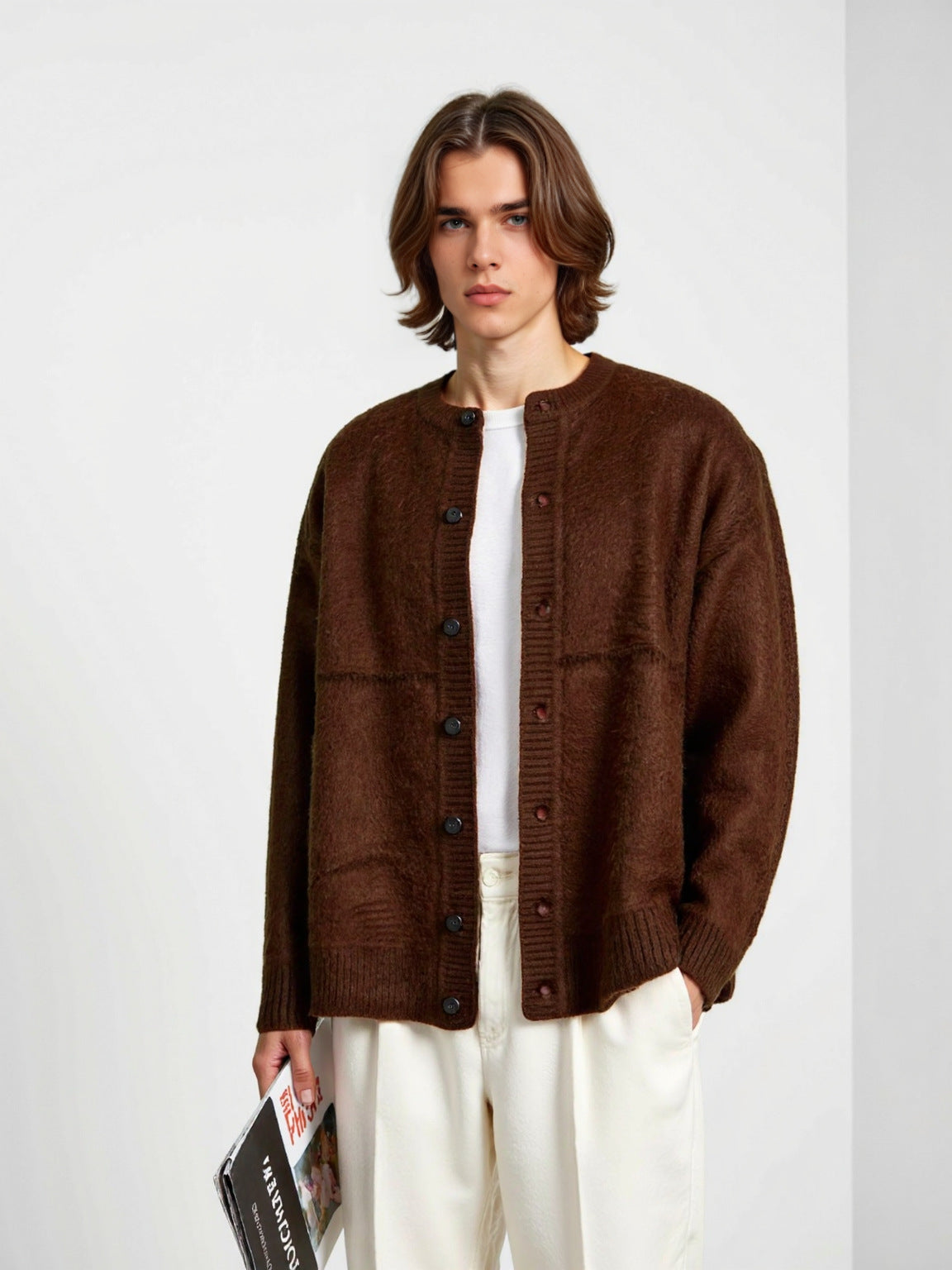 Cardigan round neck sweater