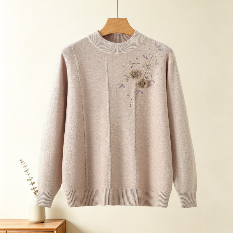 Round neck long sleeved sweater