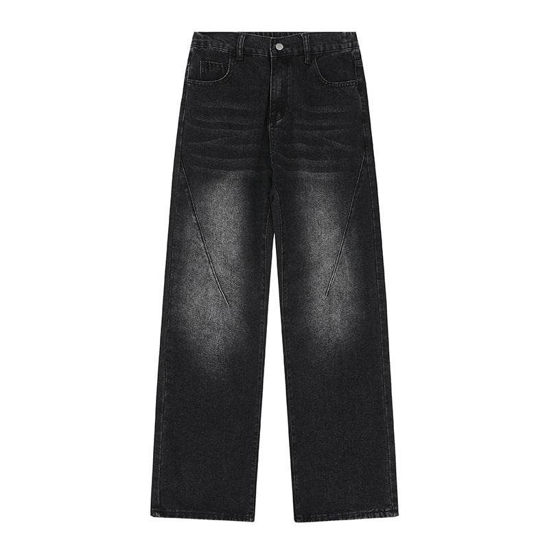 Vibe Style Fold Design Jeans Men Slimming Loose Straight