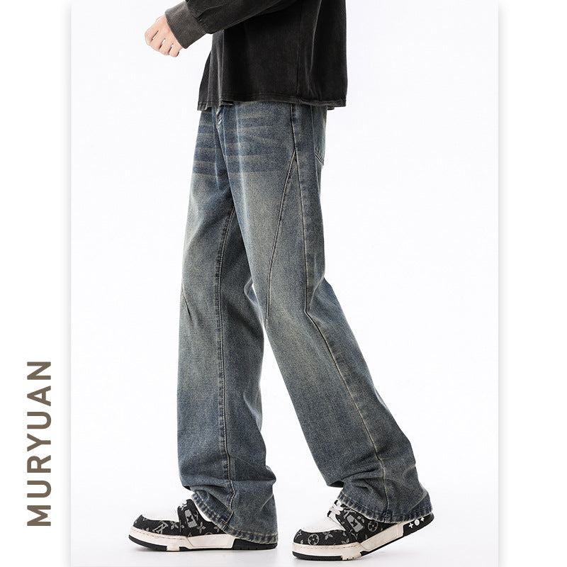Vibe Style Fold Design Jeans Men Slimming Loose Straight
