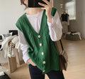 Cable Knit Sleeveless V-Neck Single-Breasted Cardigan Vest, Loose Fit Sweater Vest for Layering