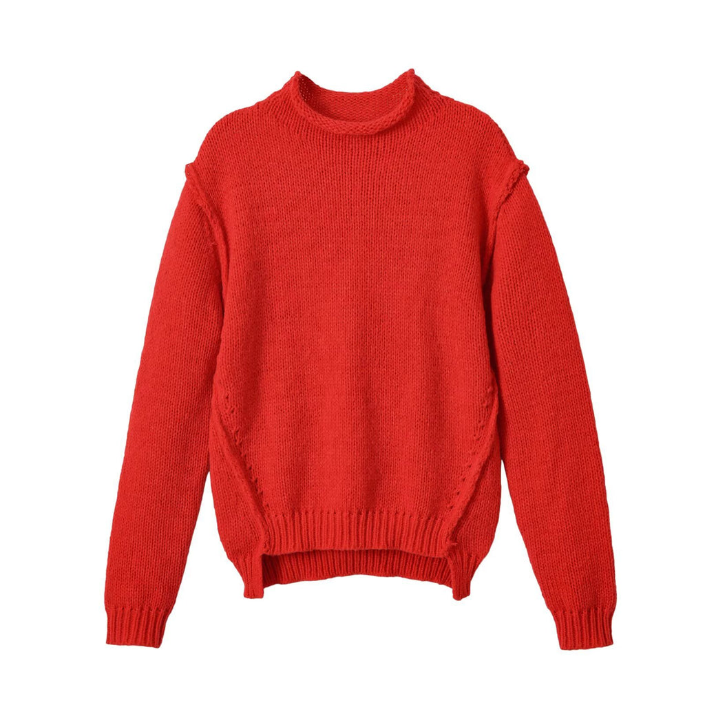 Asymmetric stand up collar knitted sweater for women