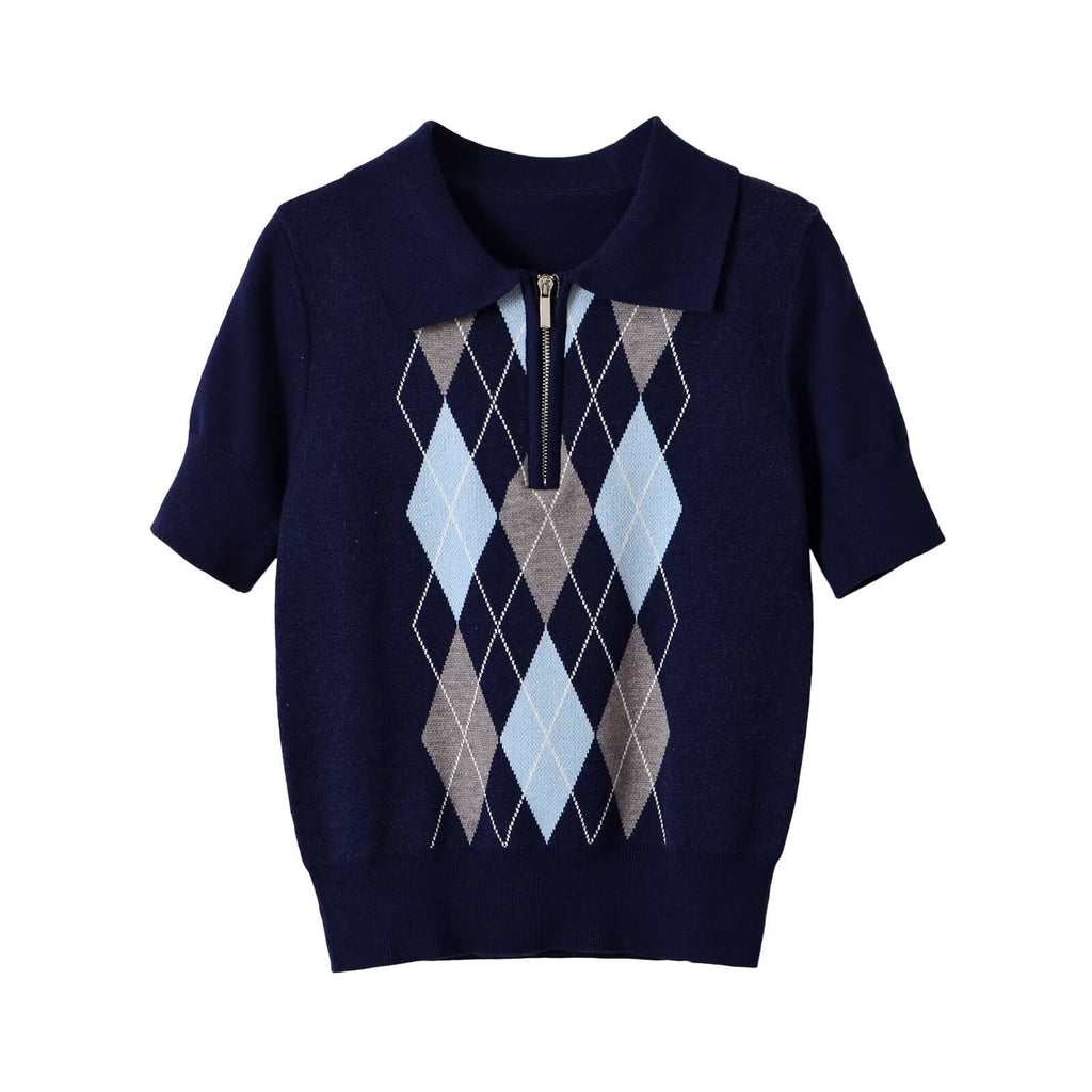 Minimally designed diamond grid knit sweater for women