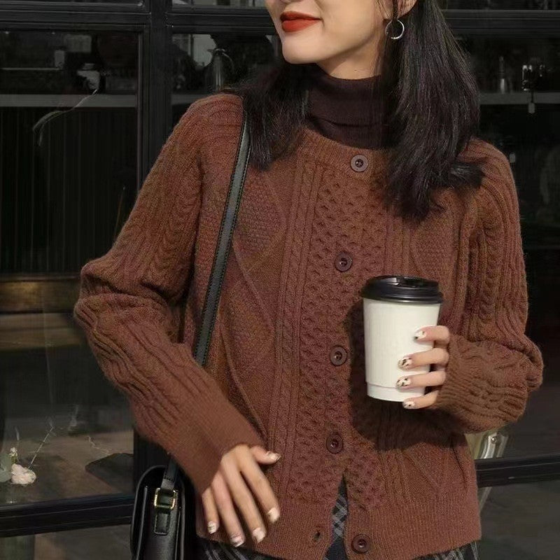 Women's Cable Knit Cardigan Oversized Cropped Sweater Thick Outerwear