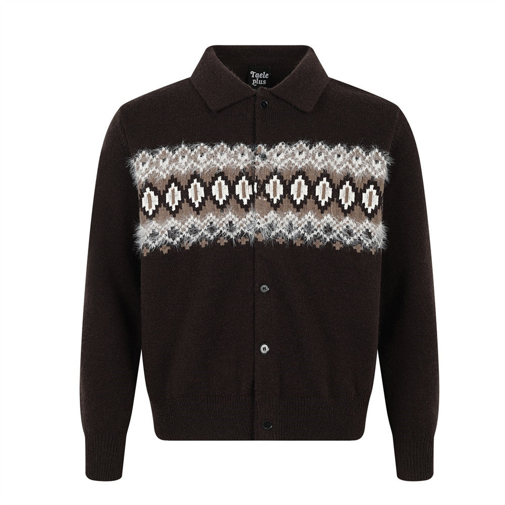 Diamond grid contrasting jacquard sweater