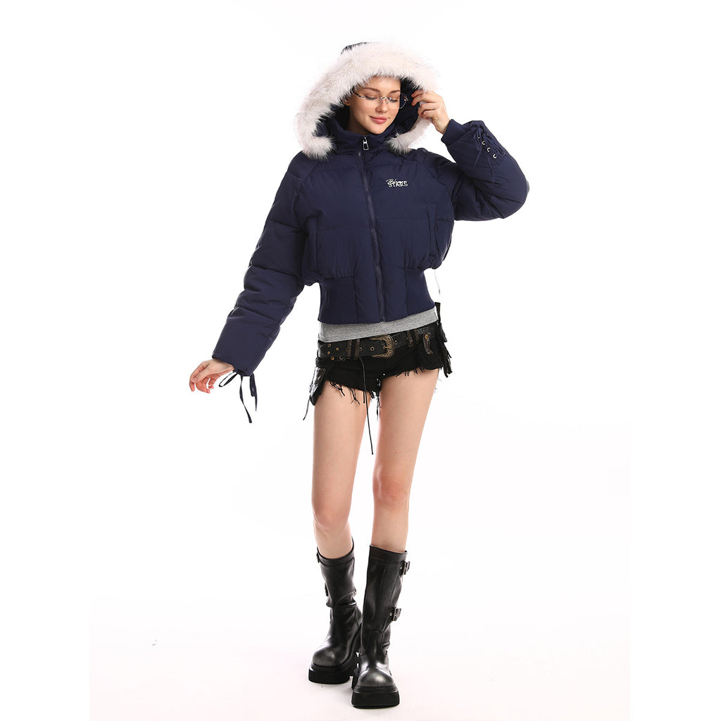 Wool collar jacket short cotton jacket