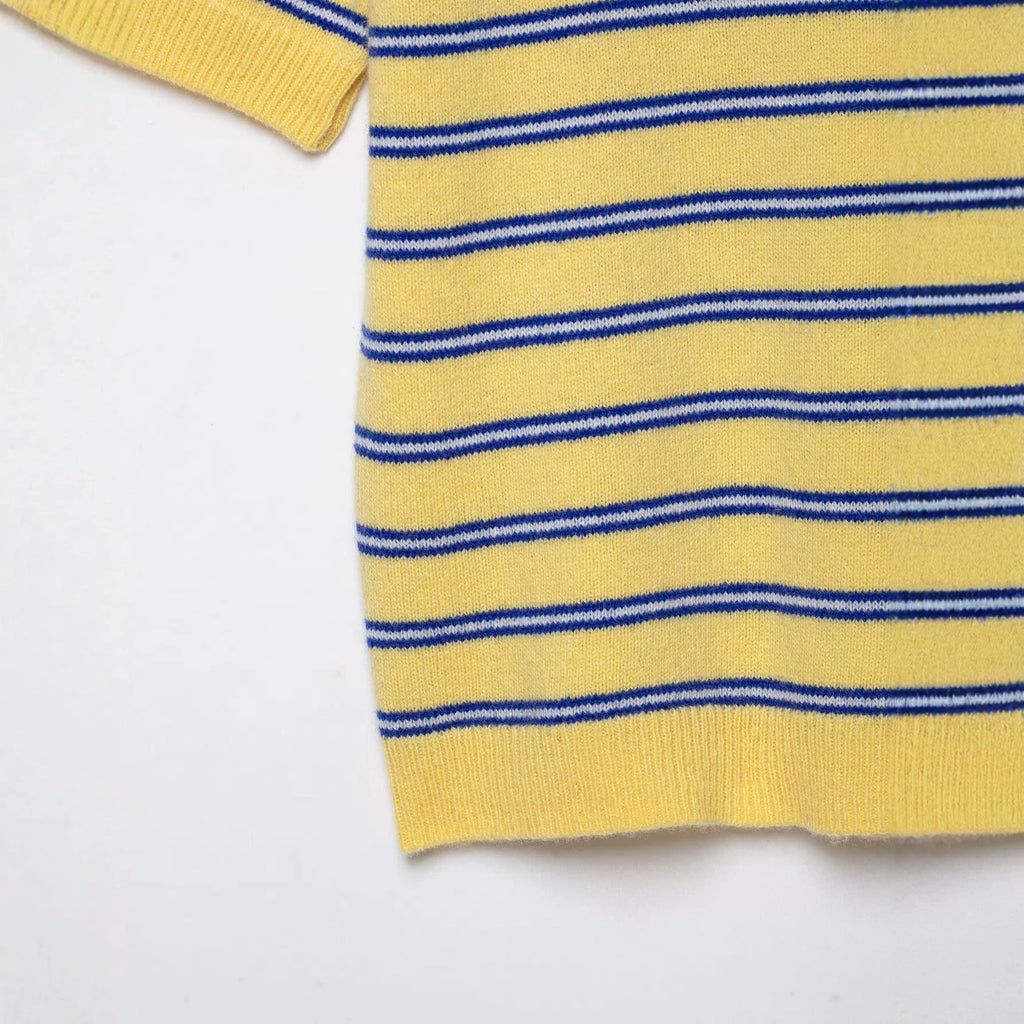 Short sleeved round neck striped knitted sweater for women