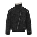 Workwear Faux Suede Diagonal Zipper Large Fur Collar Padded Winter Jacket