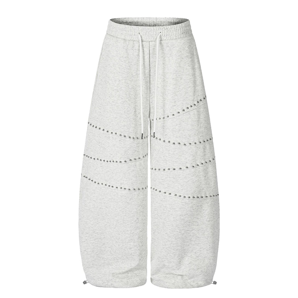 Rivet Spliced Fleece-lined Elastic Waist Casual Wide Leg Sweatpants