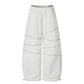 Rivet Spliced Fleece-lined Elastic Waist Casual Wide Leg Sweatpants