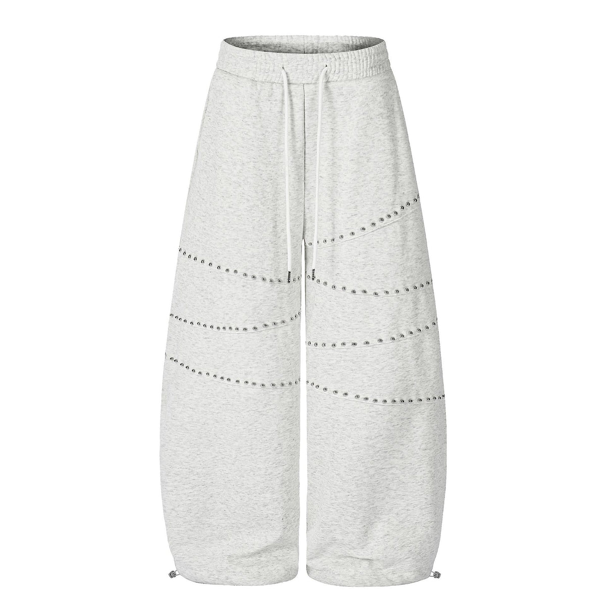 Rivet Spliced Fleece-lined Elastic Waist Casual Wide Leg Sweatpants