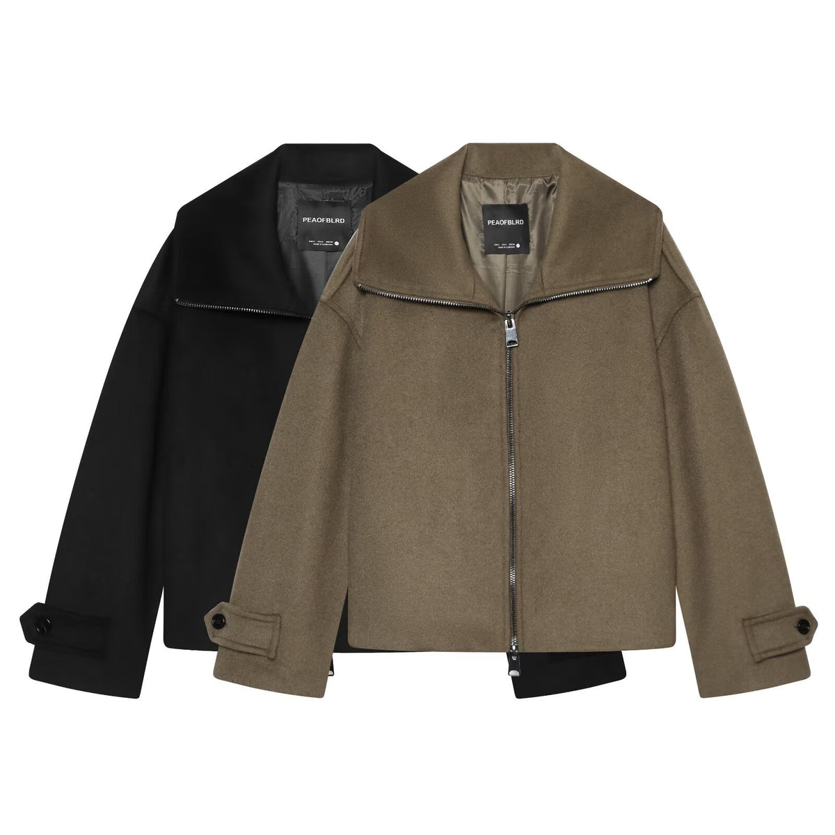 Casual style lapel long sleeved straight tube short zipper jacket