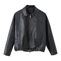Leather jacket waist belt long sleeved jacket
