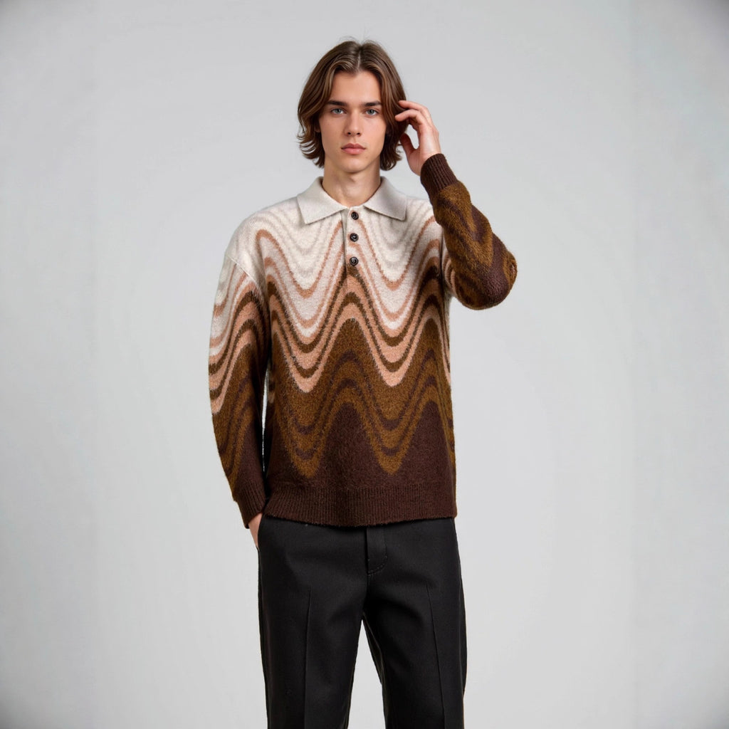 Wave patterned contrasting long sleeved sweater