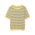 Short sleeved round neck striped knitted sweater for women