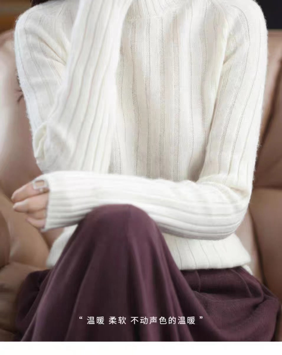 Women's Winter Thickened Cropped Mock Neck Solid Color Long Sleeve Knit Sweater