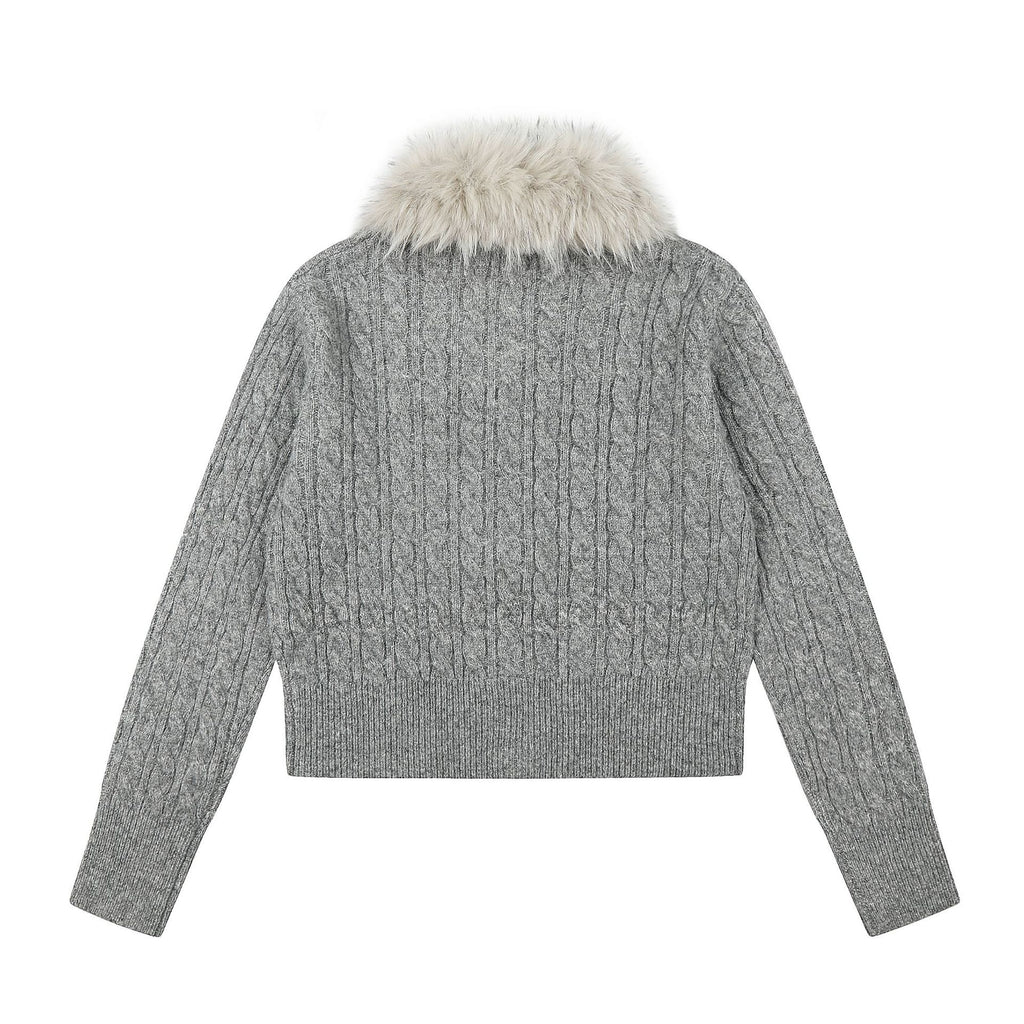 Cable Knit Long Sleeve Lapel Collar Toggle Button