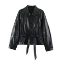Leather motorcycle jacket with waistband
