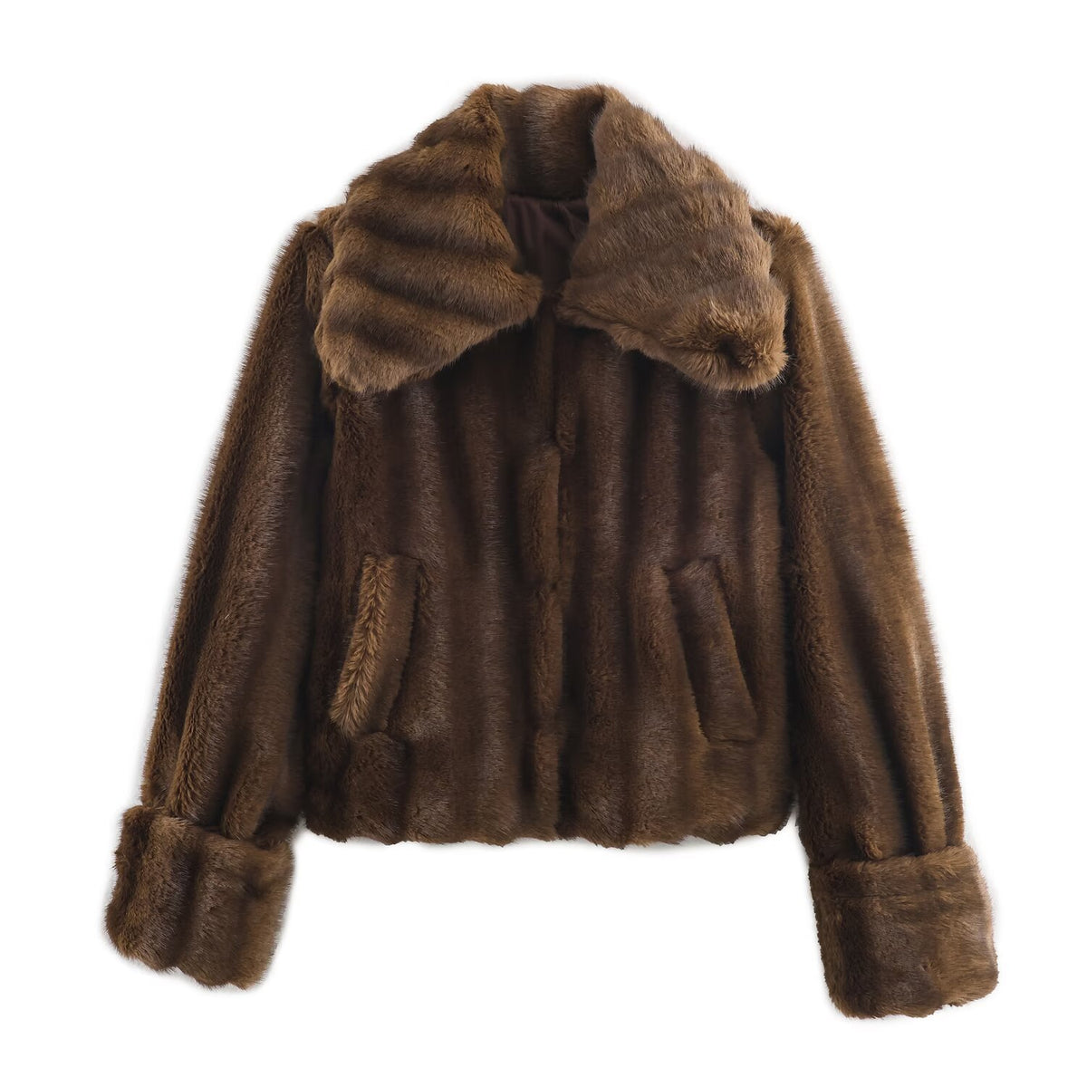 Artificial fur effect short jacket jacket