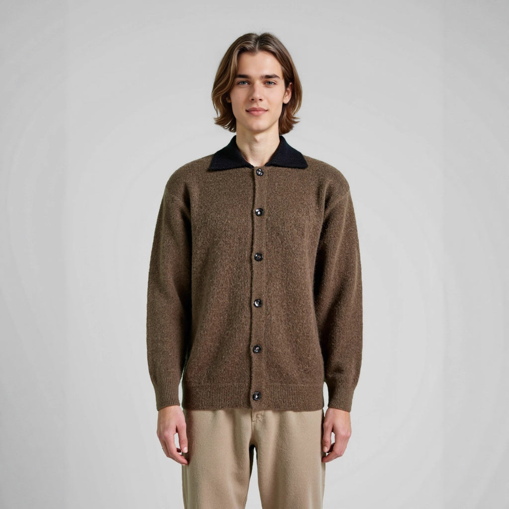 Flip collar contrasting cardigan sweater