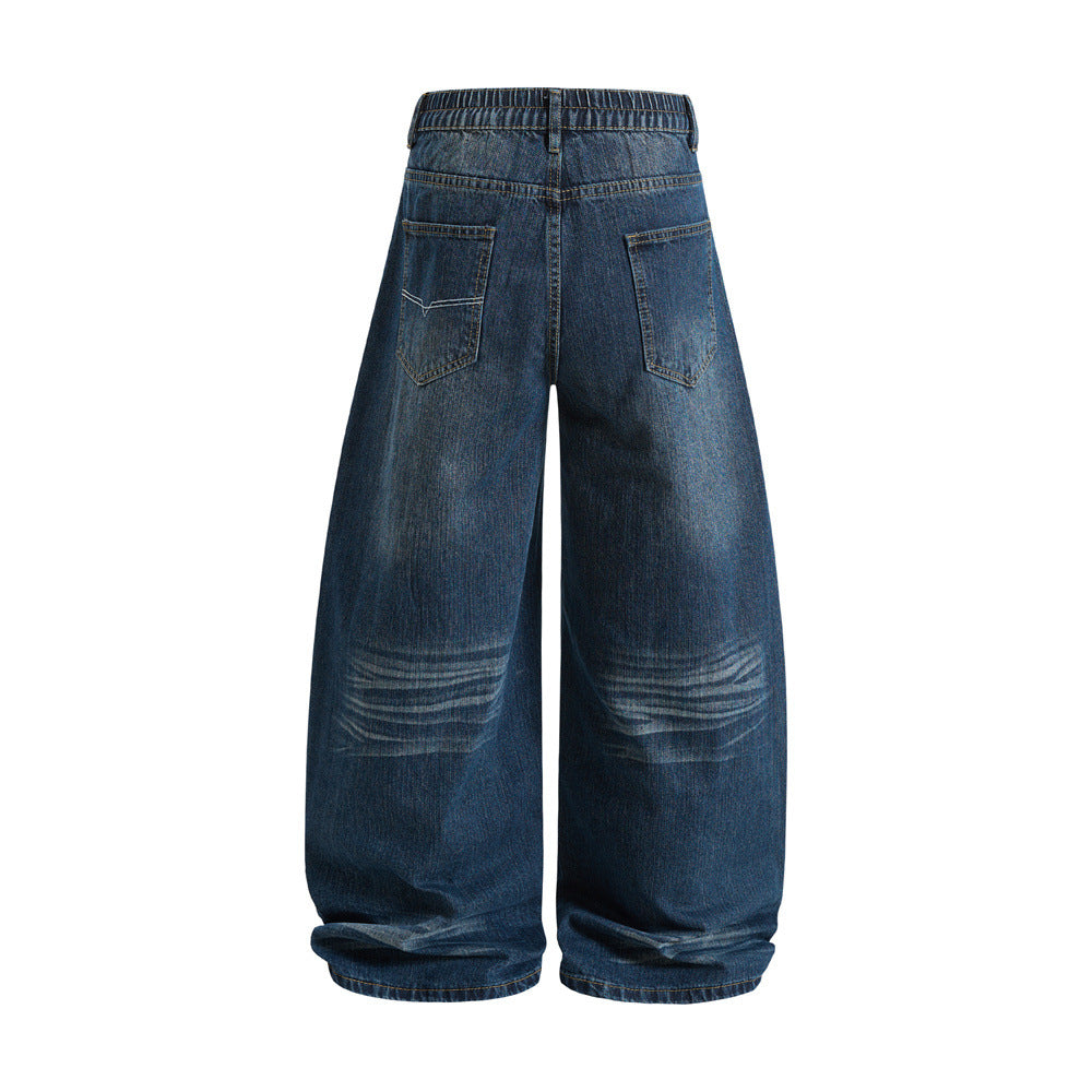 Retro Washed Denim Carrot Pants, Oversized