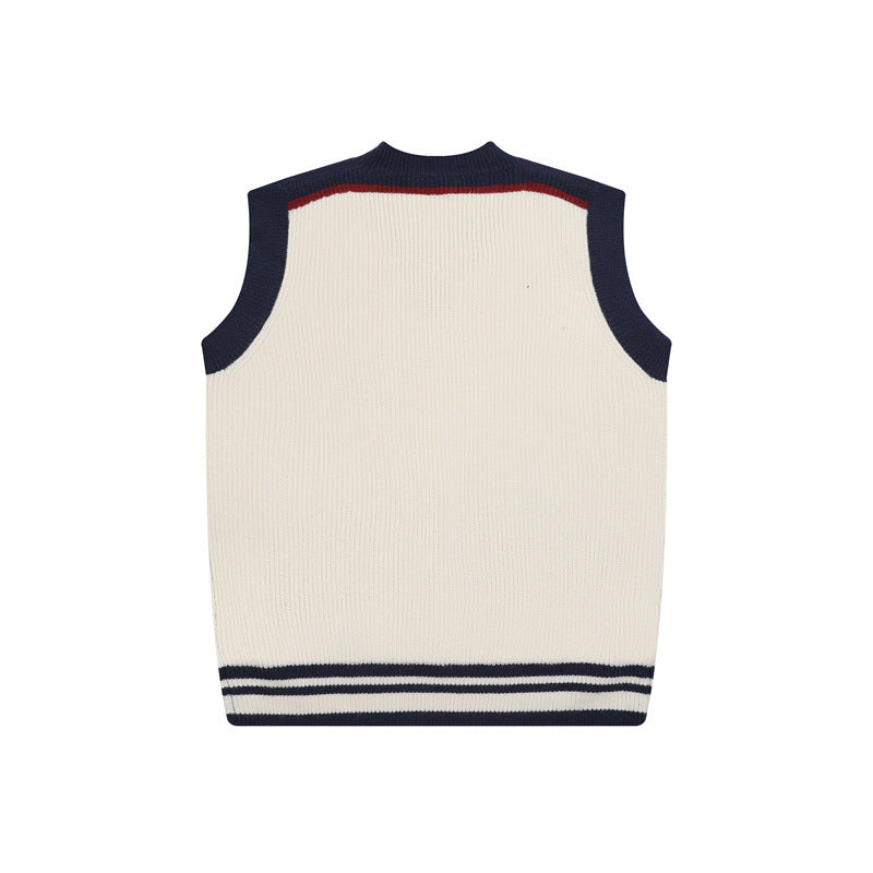 V-neck minimalist letter sweater