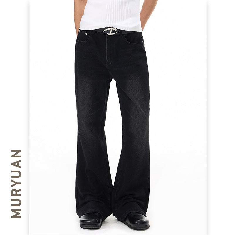 Men's Washed Black Slim Fit Flared Jeans for Men and Women