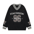 Striped V-neck letter jacquard sweater
