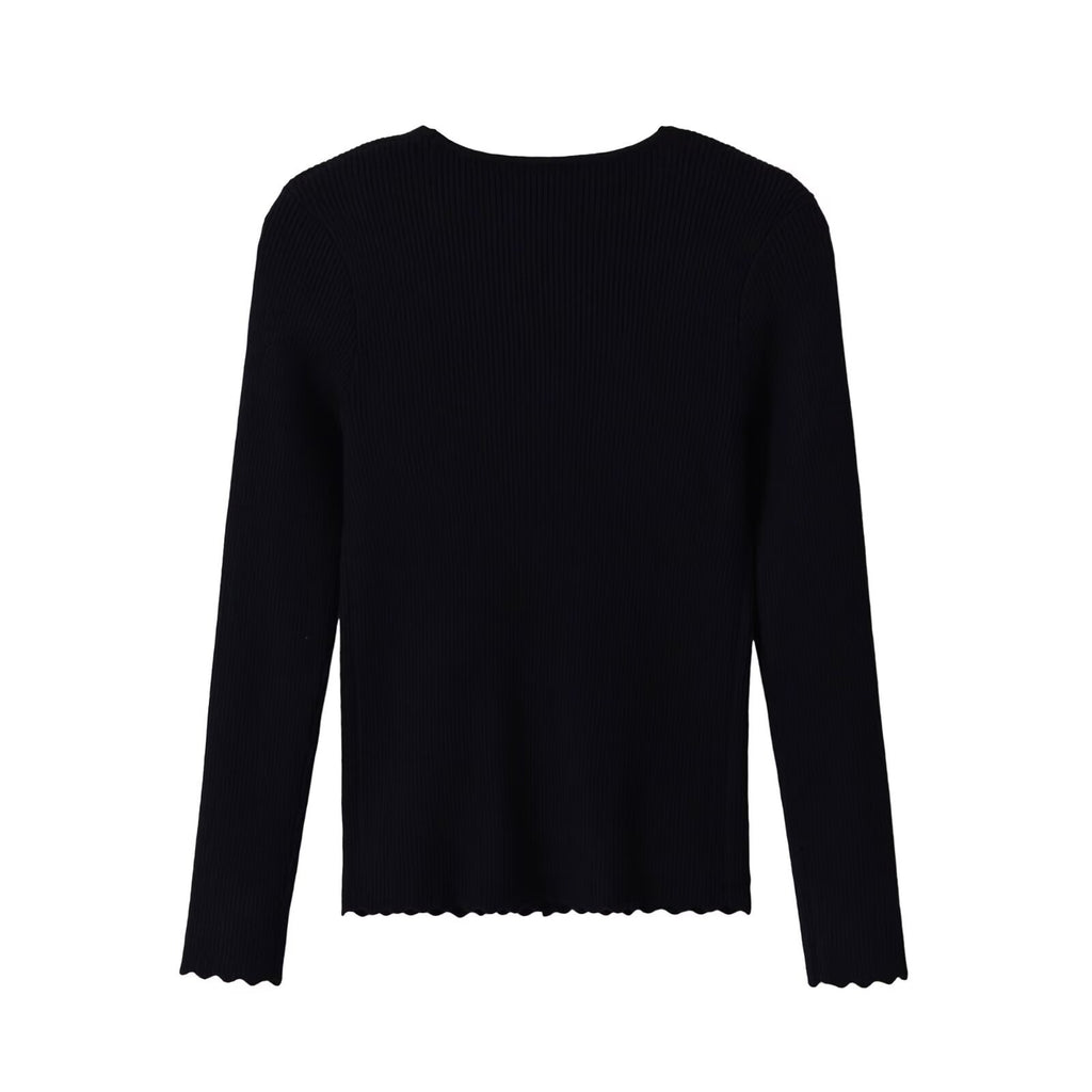 Simple breasted deep V-neck slim fit knitted sweater for women