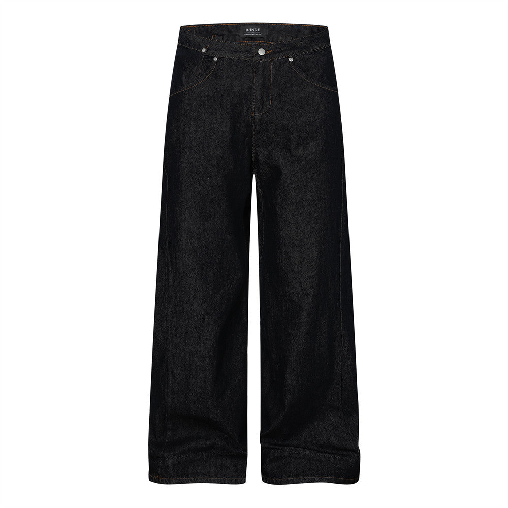 Original color jeans for men with loose and wide legs