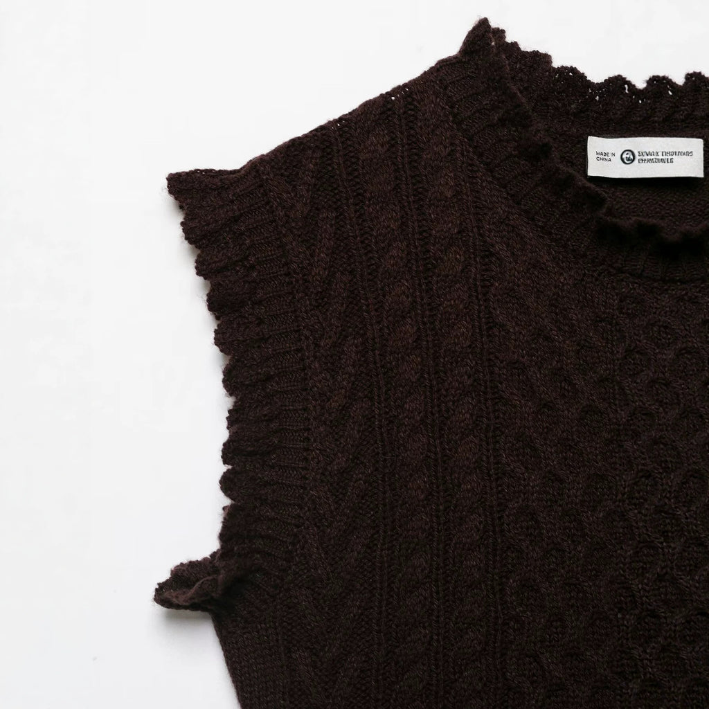 Knitted twisted rope layered decorative knitted sweater vest for women